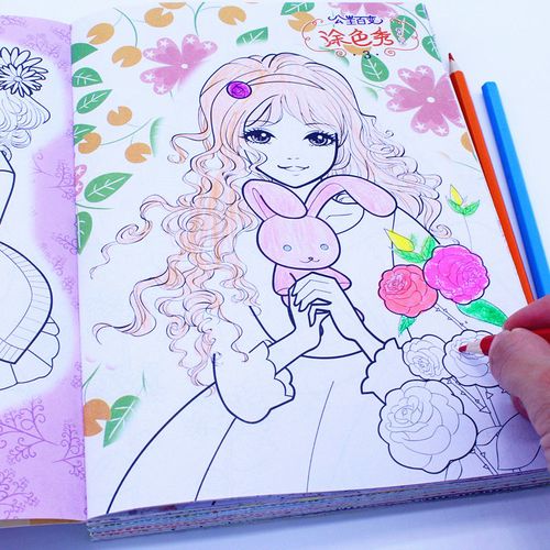 公主涂色画女孩画画简笔画美少女涂鸦填色图画本学画本素描绘画书