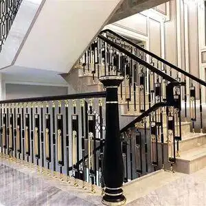 铝楼梯水晶立柱艺轻奢扶手 铝镁镀金栏杆 高档豪华别墅铝合金护栏