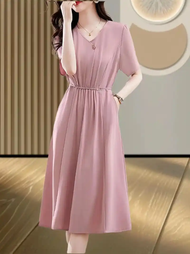 哥弟女装夏季款高端真丝连衣裙女气质端庄