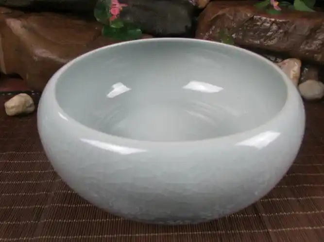 高档功夫茶具 汝窑开片笔洗杯洗 创意陶瓷 茶道配件 8寸茶洗