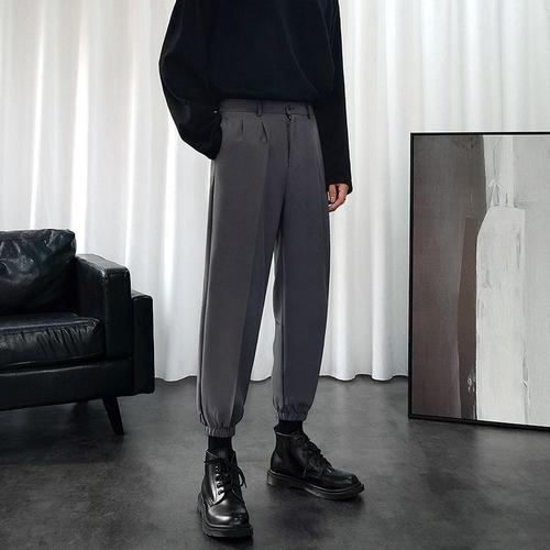 小西裤男九分灰色韩版潮流裤子春季宽松束脚休闲裤男士垂感西装裤