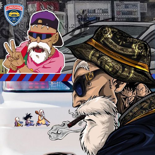 后保险杠车贴划痕遮挡 七龙珠龟仙人潮牌贴纸车贴 文字 个性 反光