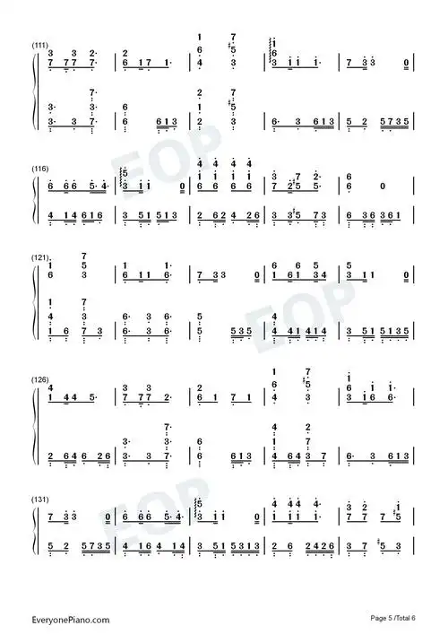 夜曲-周杰伦凄美,华丽版双手简谱预览5-钢琴谱文件(五线谱,双手简谱