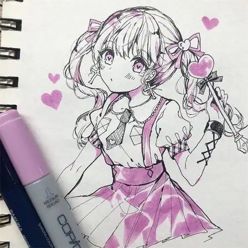 针管笔动漫少女插画作品超可爱的动漫人物插画大全