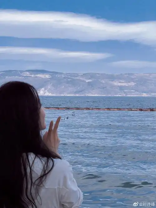 刘诗诗背影好鲨#刘诗诗发来明信片咯,蓝天大海再加上美女的背影,一