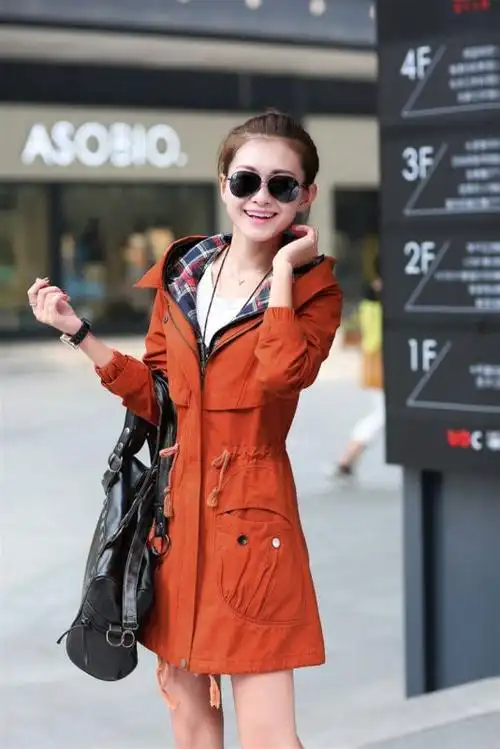 搭配劲减淡季狂甩风衣纯色2014秋季军绿xxl韩版现货橘 色卡其风衣