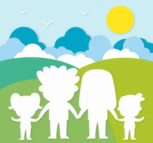 创意郊外四口之家剪影剪贴画矢量图