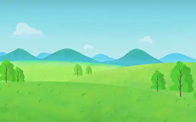 蓝天白云草地树木风景绿色横版背景扁平插画海报素材绿草地插画