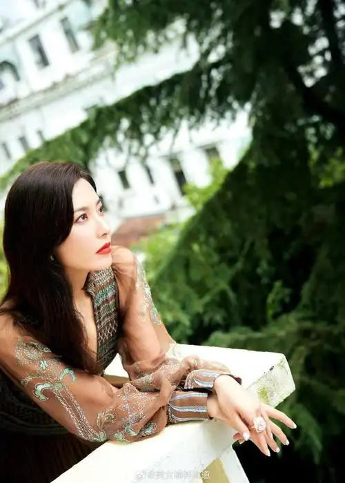 曾黎身着高定礼服深刺绣薄纱长裙