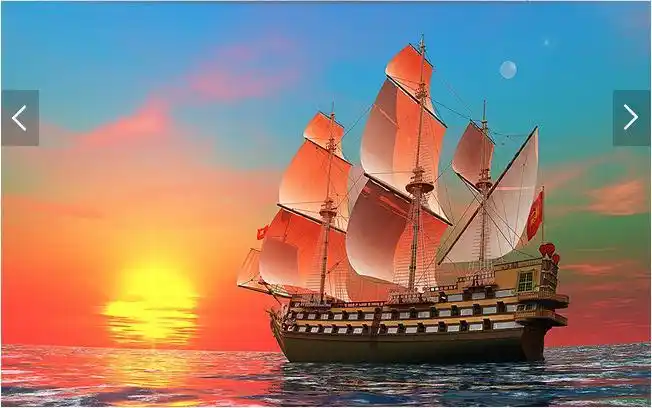 客厅背景墙海上日出帆船