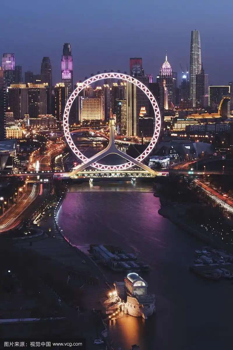 天津之眼摩天轮夜景竖构图