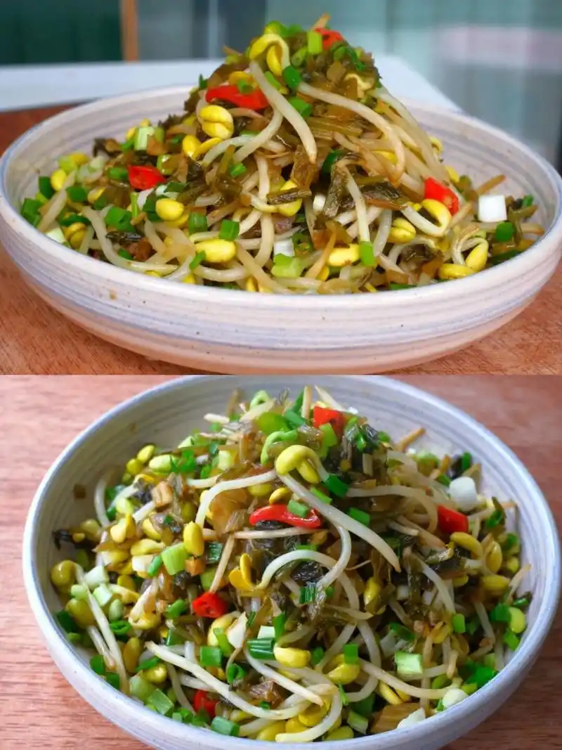 家常菜素菜100道77|豆芽炒雪菜 92 	 食材:雪菜 豆芽(我买的黄豆芽)