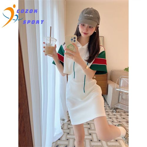 女新款设计感小众收腰拼接小个子连帽卫衣裙 白色 2xl_135-150斤