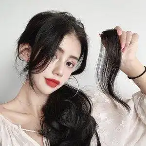 中分刘海夹真发网红八字修颜长刘海两侧无痕法式空气斜刘海假发片