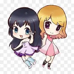 两个跳舞的q版卡通小女孩免抠png17