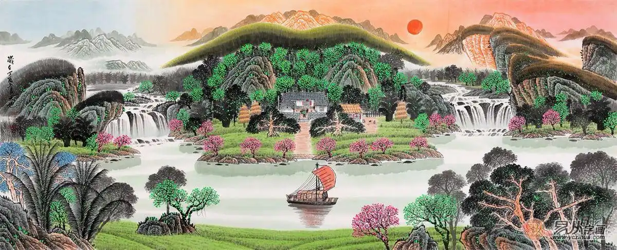 旭日东升图 易天也聚宝盆作品《蒸蒸日上》