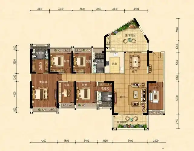 06户型 6室2厅3卫 建面198㎡
