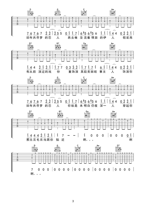 陈慧娴《傻女》吉他谱_g调原版六线谱_《傻女》高清图片谱