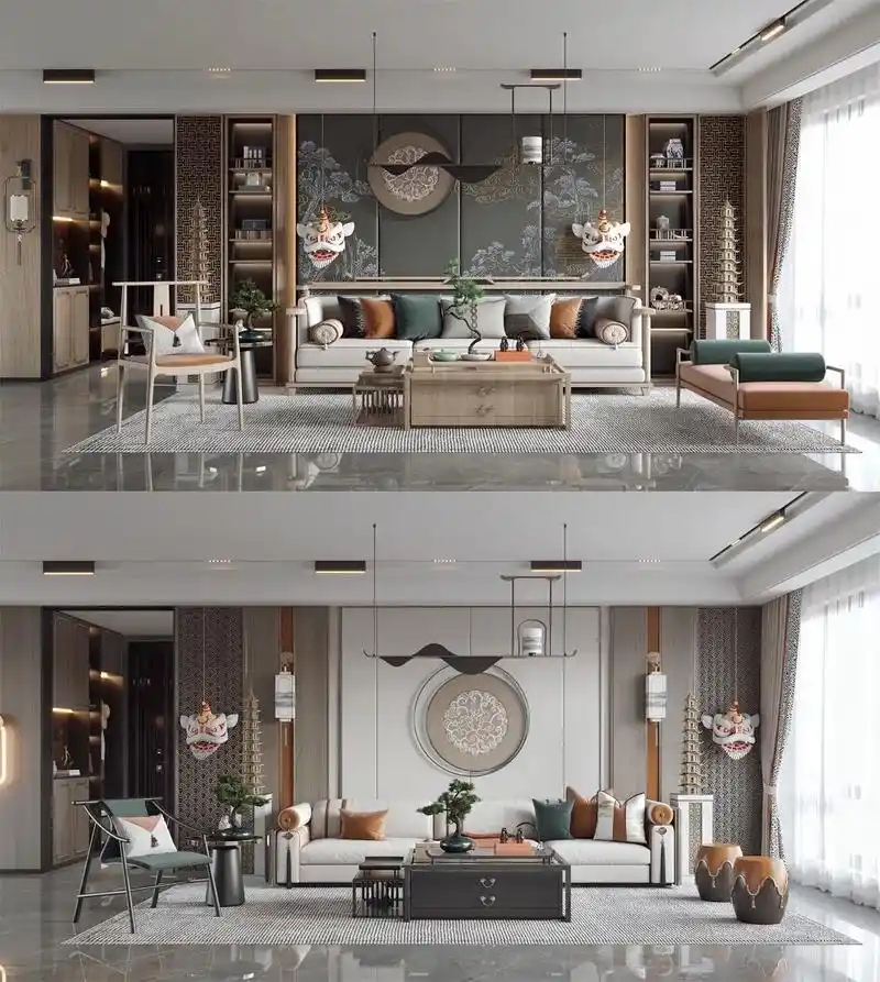 新中式沙发背景墙.30-40岁年轻人喜欢的新中式风格#室内设 - 抖音