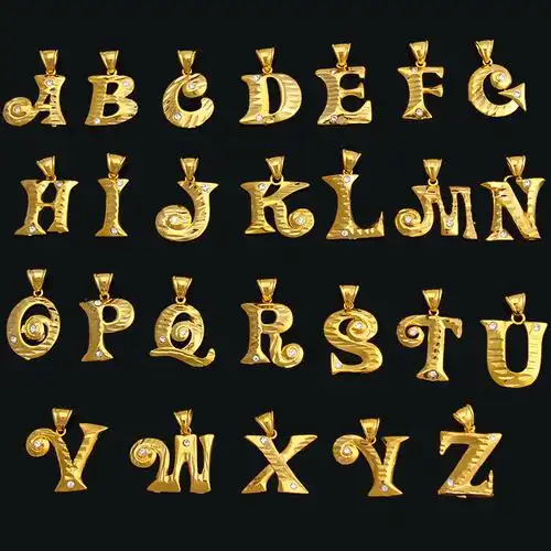 跨境货源微镶饰品 欧美时尚铜镀金24个英文字母吊坠 镶钻项链_义乌市