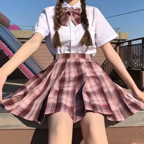 制服女生可爱日系百褶裙衬衫短袖格裙jk小兔学生校服