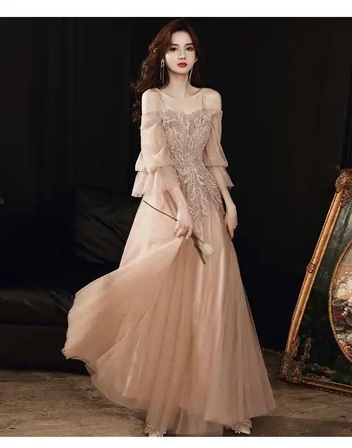 晚礼服女2021新款高端气质金色1成人礼优雅女长款高贵宴会轻奢金色xs