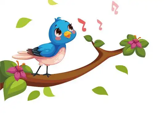 彩色简约卡通手绘树枝飞鸟小鸟唱歌矢量元素png素材
