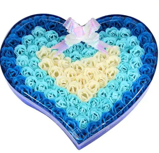 玫瑰香皂花渐变 七夕情人节浪漫创意礼物心形100朵礼盒送女.