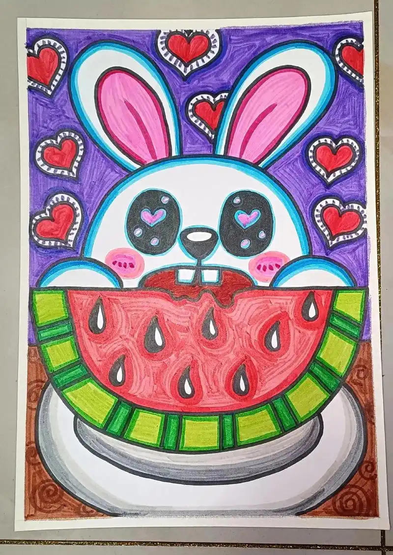 兔子简笔画.#马克笔儿童画 #儿童画 #简笔画  - 抖音