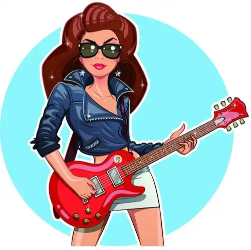 时尚美丽的吉他手女性高质量矢量图