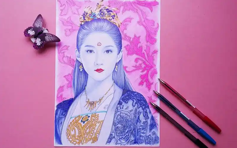 圆珠笔手绘《我就是这般女子》关晓彤