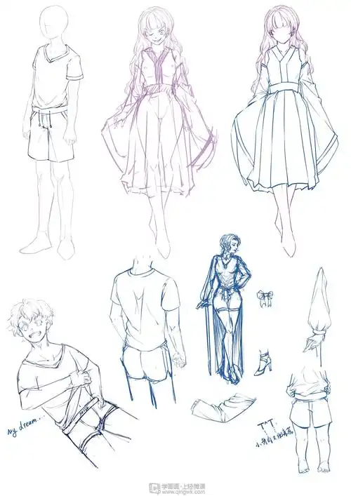 作业:在线学二次元日式插画漫画只动漫人物衣服绘制方法训练 - 帕西
