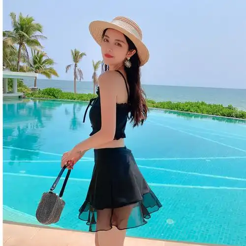 泳衣女裙式分体两件套保守显瘦学生仙女范温泉游泳装