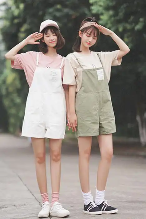 迪悠夏季新款韩版闺蜜装宽松休闲女背带裤短裤小清新文艺百搭学生