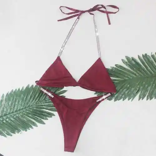 三点式套装镶钻性感分体泳衣女表演泳装蹦迪服bikinisexy轻奢高档