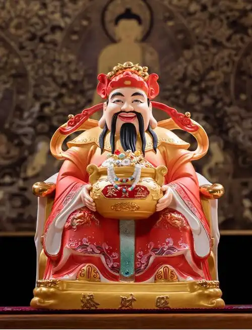 德化白瓷彩绘比干请文武财神爷家用供奉财神陶瓷摆件开业礼品 黄衣款