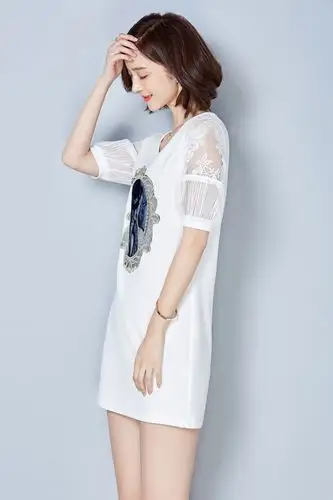 2016夏装新款女装小衫中长款蕾丝拼接打底衫女百搭上衣短袖t恤女