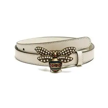 gucci古驰 女士queen margaret系列米白色皮革仿古蜜蜂板扣式皮带腰带