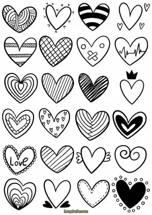简单可爱的各种各样的爱心手绘小图案简笔画大全