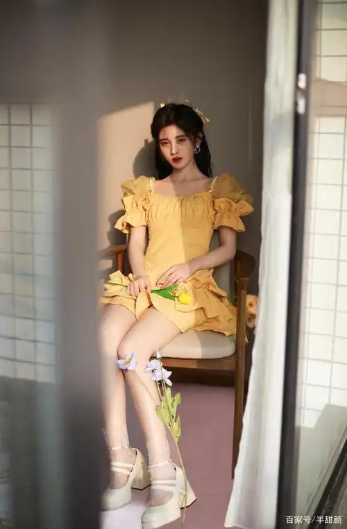 鞠婧祎港风橙色系裙子写真图集