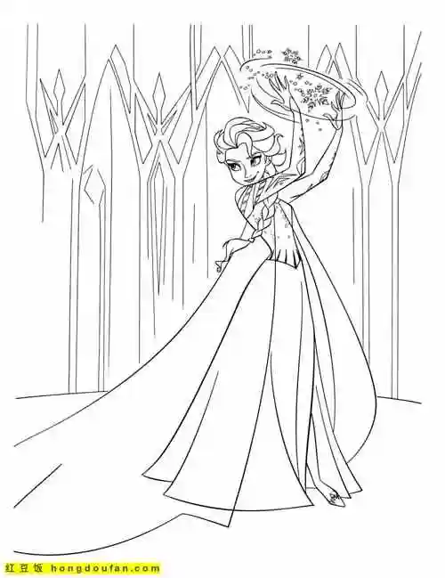 《冰雪奇缘》艾莎公主涂色图片-红豆饭小学生简笔画大全
