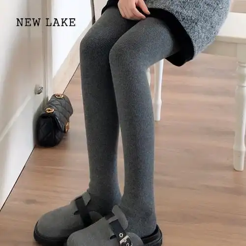 new lake加厚加绒烟灰色打底裤袜女外穿奶咖色连裤袜深灰色踩脚打底袜