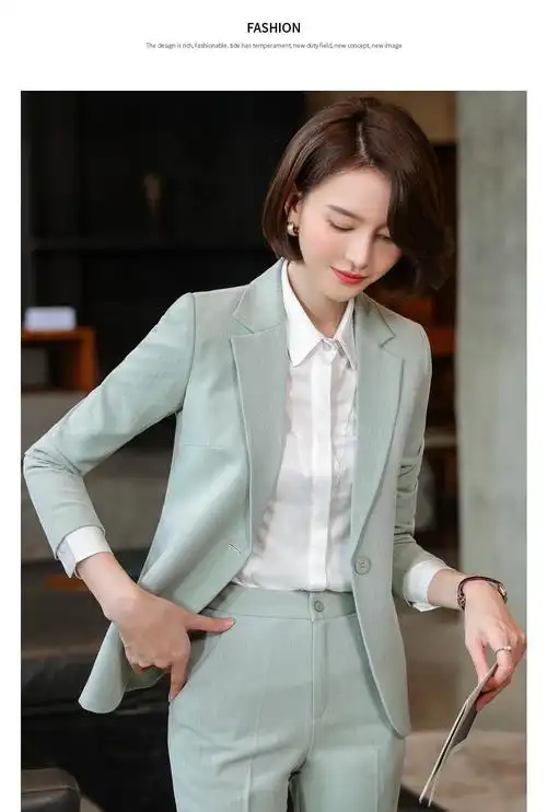 夏天短款小西装女套装蓝色外套时尚气质职业装高端春秋个子士西服