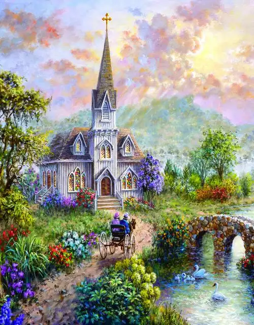 城堡 油画 教堂 装饰画 水粉图片