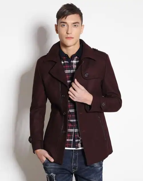 毛呢中长系列/保暖/60%羊毛混纺/红棕色/净色/呢绒大衣