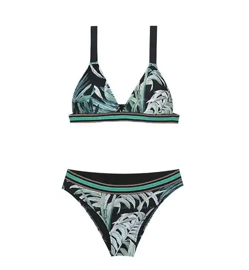 的比基尼泳衣女2021新款韩版印花分体三点式小胸聚拢显收三亚泳装尤物