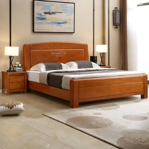 一折橡胶木床_新款中式实木床橡胶木实木床具双人单人主卧婚床现代