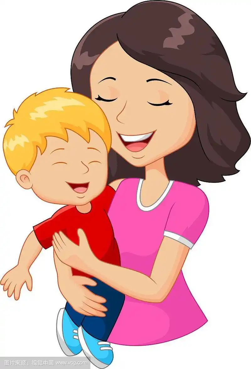 卡通幸福家庭妈妈抱着儿子