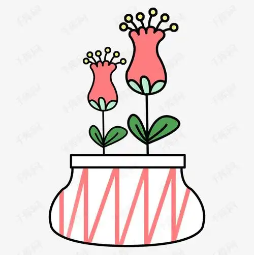 卡通简笔画一盆红色花朵盆栽