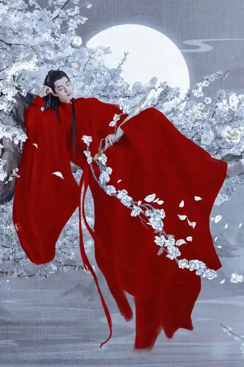肖战#公子半倚在雪寒微盛开的树上,一袭红衣唯美而嗜血,三千青丝艘忖
